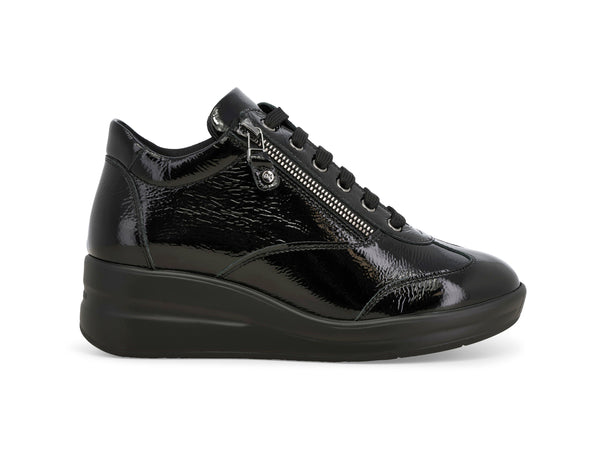 Melluso Sneaker Alta Donna Nera in Vernice con Zeppa e Zip Laterale R25625Z-251442